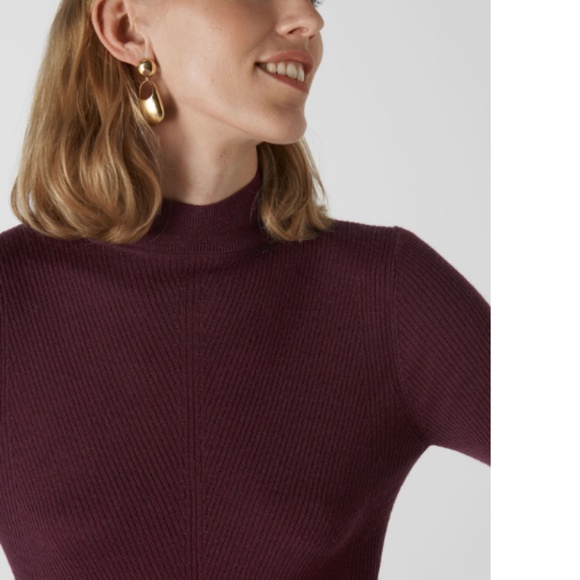 Whistles Sweaters - NWT- Whistles Burgundy Merino Wool Neck Knit Sz S